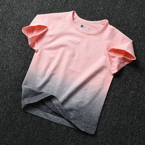 2PCS Ombre Energy Seamless Women Sport Suit Gym Workout Clothes Short Sleeve Fitness Crop Top And Scrunch Butt Leggings Yoga Set