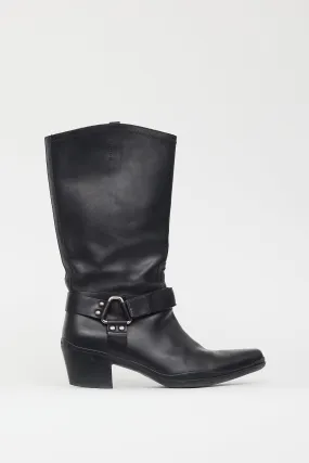 Black Leather Velcro Strap Harness Boot