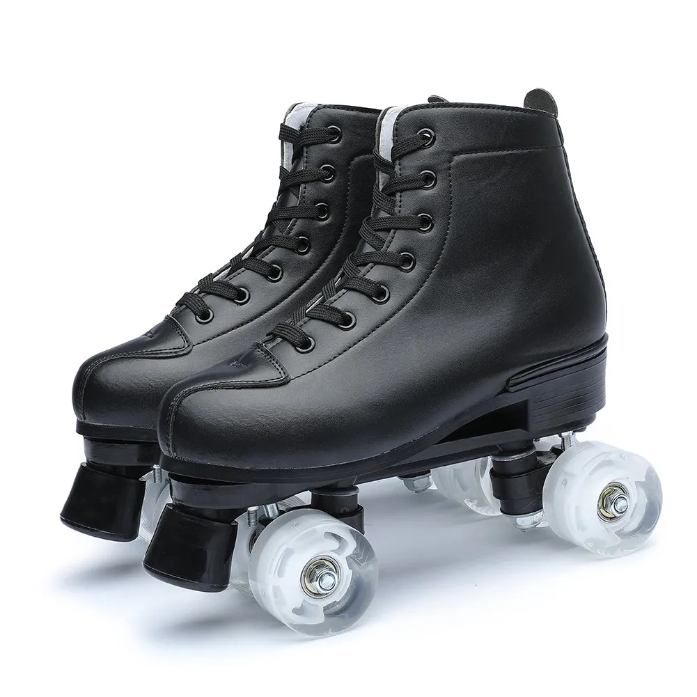 Black Roller Skates Unisex Artistic Quad Skate Boots for Teens and Adults