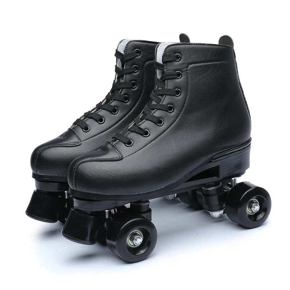 Black Roller Skates Unisex Artistic Quad Skate Boots for Teens and Adults