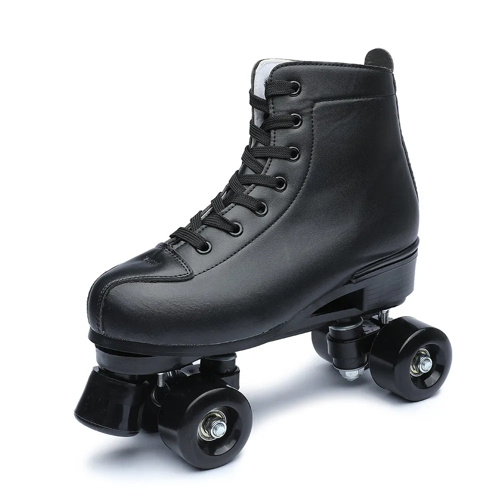 Black Roller Skates Unisex Artistic Quad Skate Boots for Teens and Adults