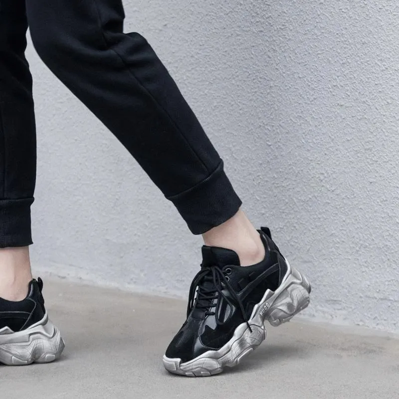 Breathable Genuine Leather Women's Sneakers / Casual Shoes on Cool Platform