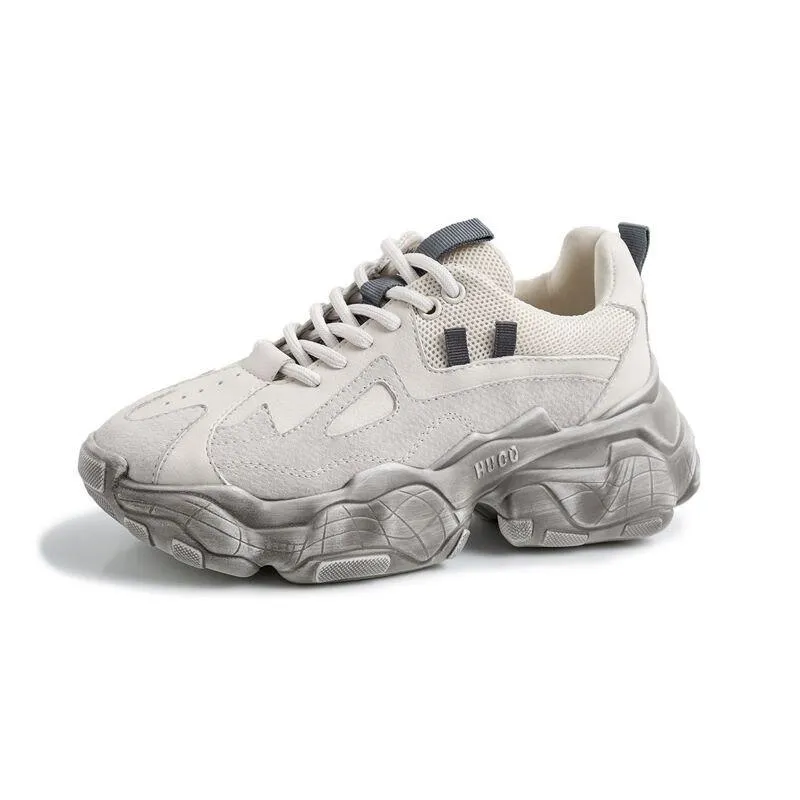 Breathable Genuine Leather Women's Sneakers / Casual Shoes on Cool Platform