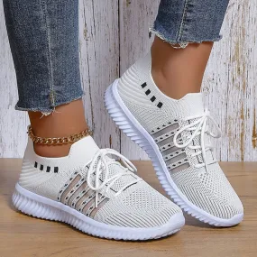 Breathable Mesh Knitted Casual Shoes Women  Autumn Flat Heels White Sneakers Woman Plus Size 43 Anti Slip Vulcanized Shoes
