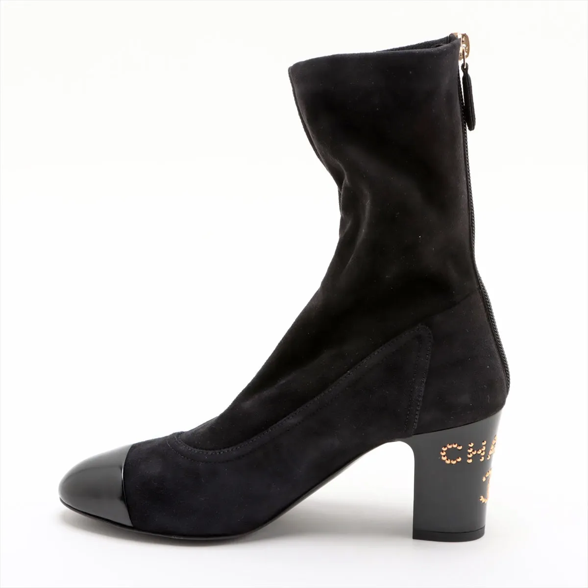 Chanel Coco Short Boots 36  Black G35000 Line Stone