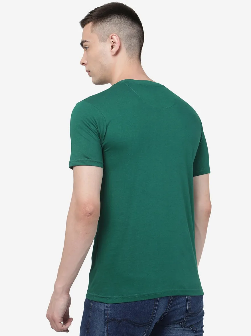 Dark Green Printed Slim Fit T-Shirt | Greenfibre