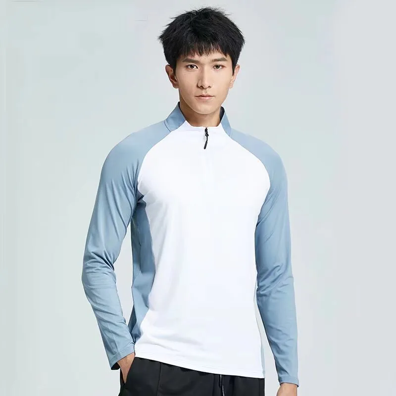 Four-Dimensional Elastic Stand-Up Collar Half-Zip T-Shirt