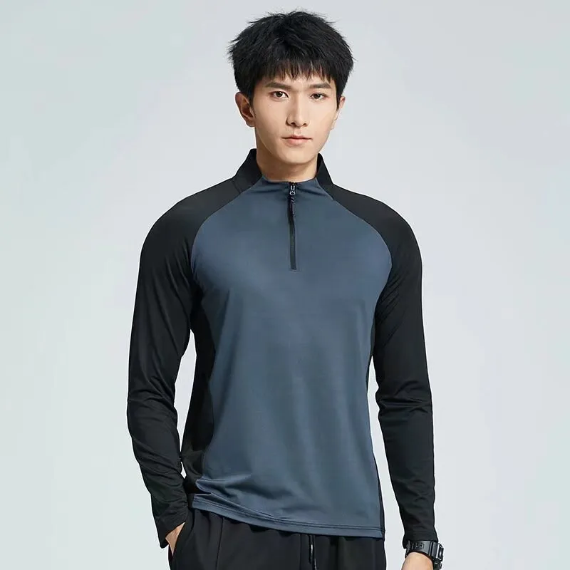 Four-Dimensional Elastic Stand-Up Collar Half-Zip T-Shirt
