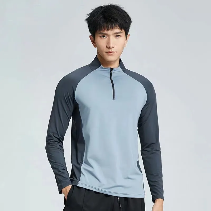 Four-Dimensional Elastic Stand-Up Collar Half-Zip T-Shirt