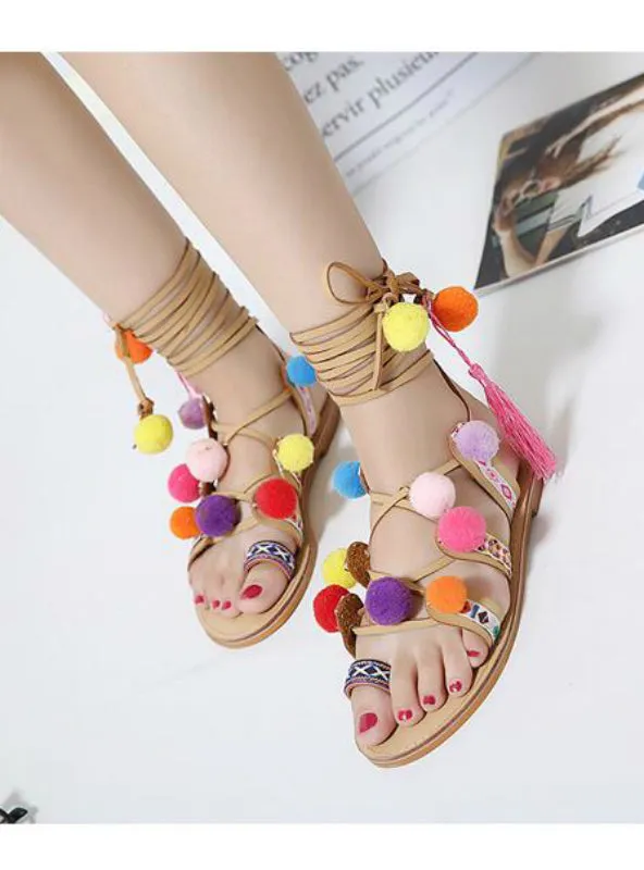 Gladiator Sandals Lace up Knee High Flat Sandals