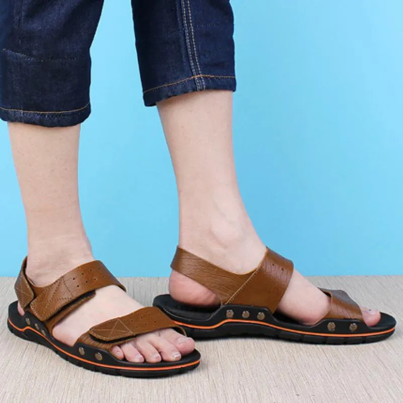 Men's Summer Leather Breathable Sandals | Plus Size
