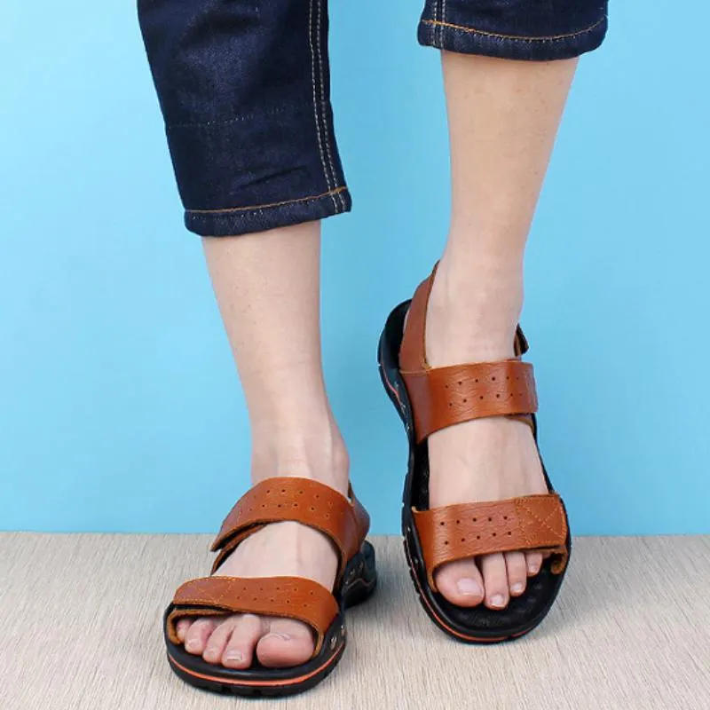 Men's Summer Leather Breathable Sandals | Plus Size