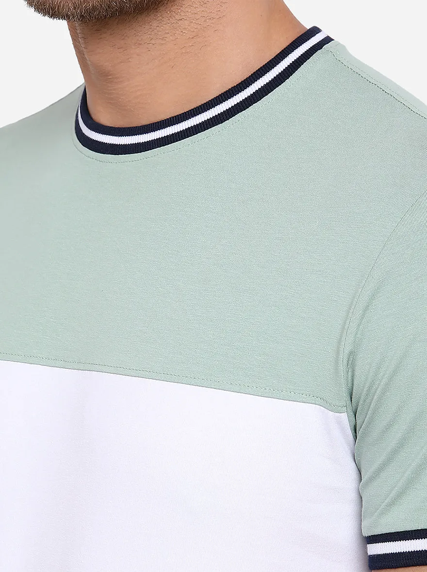 Mint Green & White Solid Slim Fit T-Shirt | JadeBlue