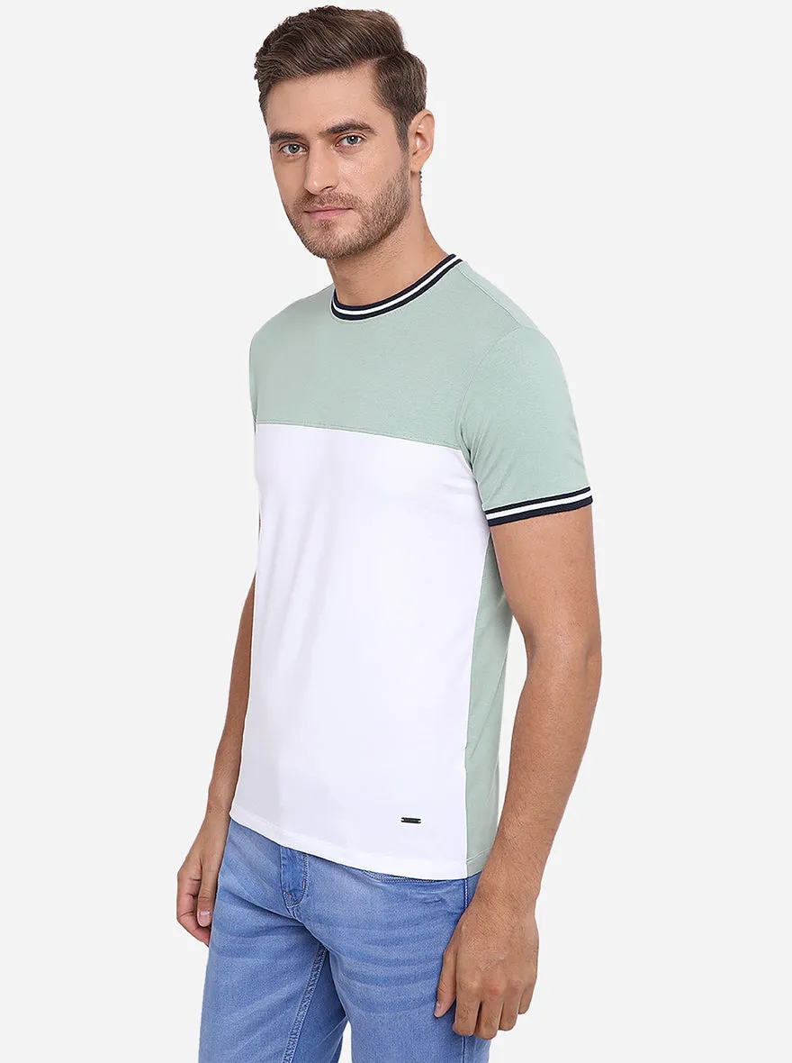 Mint Green & White Solid Slim Fit T-Shirt | JadeBlue