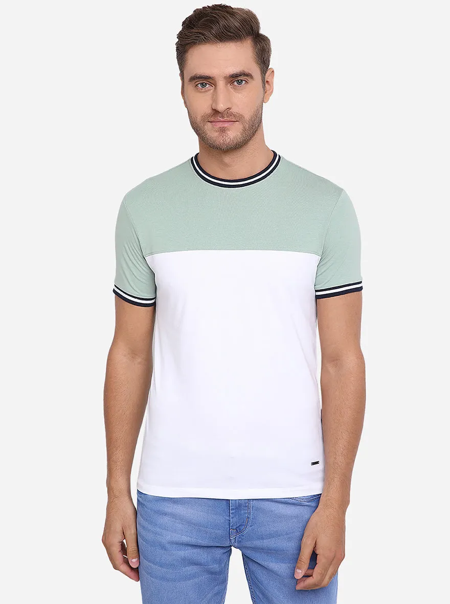 Mint Green & White Solid Slim Fit T-Shirt | JadeBlue