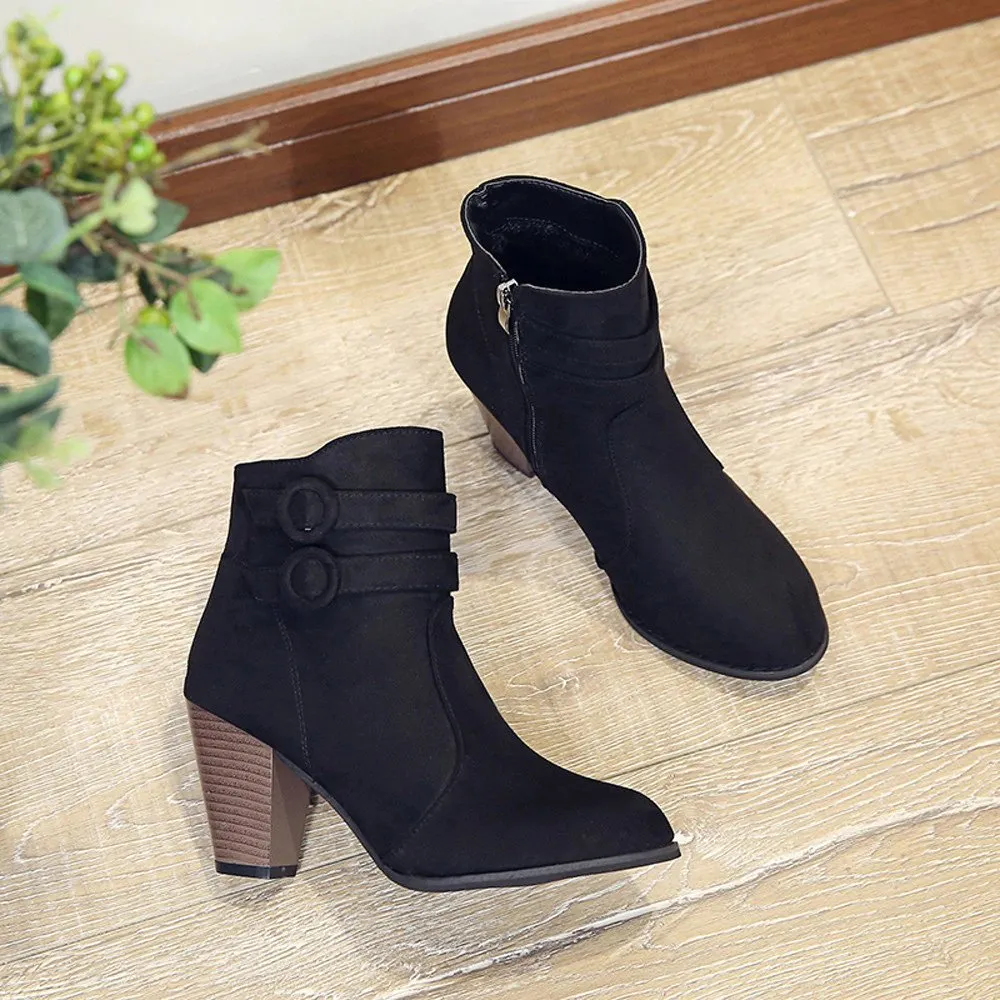 Women's Autumn/Winter High-Heeled Ankle Boots With Fleece Lining